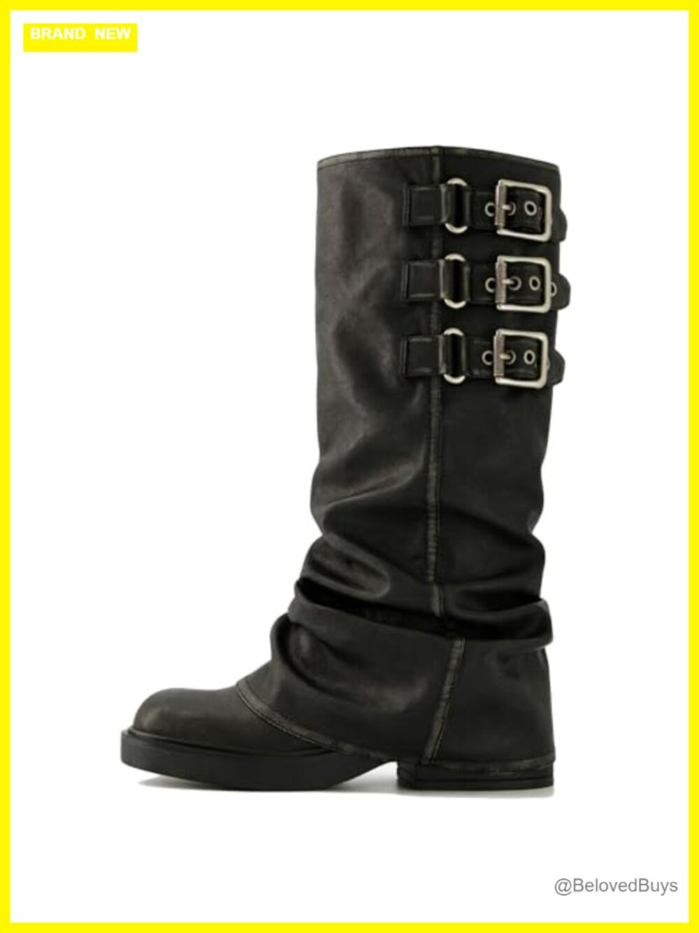 Fold Over Knee High Boots Slouch Chunky Platform Goth Boots for Women